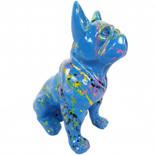 Statue Chien Bouledogue Francais Animaux Resine - 30cm - Graffiti Bleu