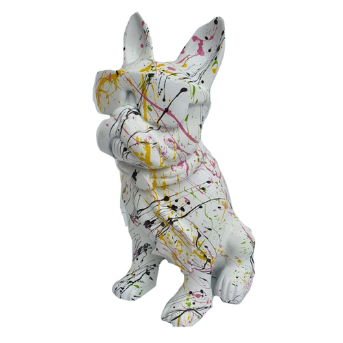 Statue Résine Chien Bouledogue Français - 80cm - Design Graffiti Blanc