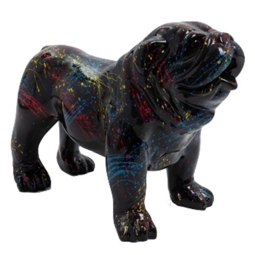 Statue Bouledogue Anglais en Résine - 60cm - Design Graffiti Noir