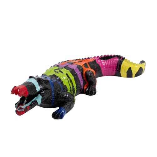 Statue Crocodile Animaux Resine - 40cm - Multi Coulure Noir