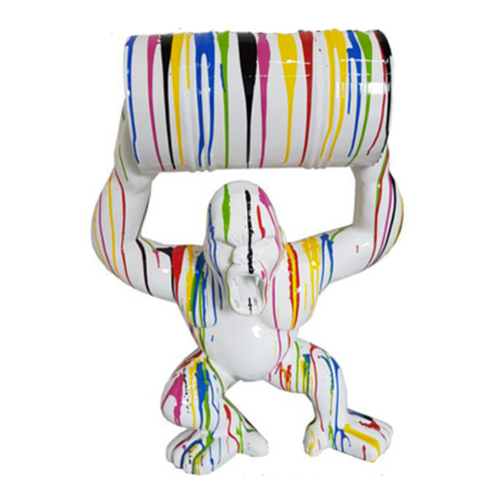 Statue de Gorille en Résine - 100cm - Finition Multicolore Blanc et Bis