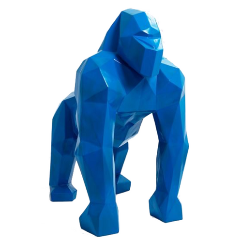 Statue Décorative de Gorille Origami en Résine - 40cm - Teinte Bleue