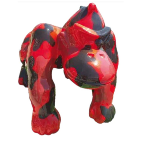 Statue Gorille Poing Animaux Resine - 70cm - Militaire Rouge Noir