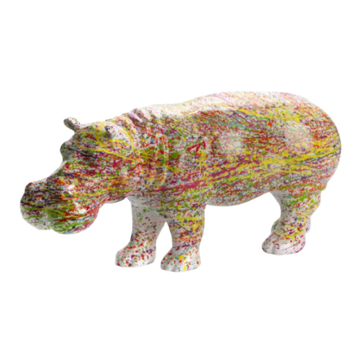 Statue Hippopotame Animaux Resine - 180cm - Graffiti Blanc