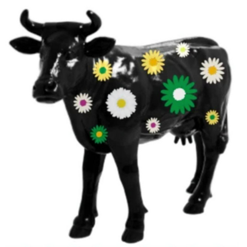 Statue Vache Animaux Resine - 140cm - Noir Fleuri