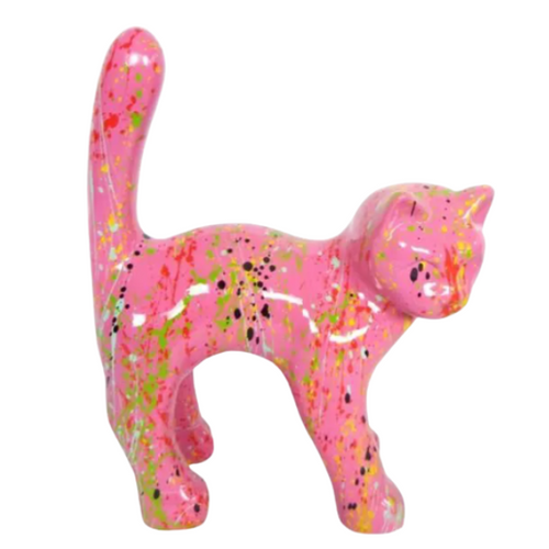 Statue de Chat en Résine - 35cm - Graffiti Rose et Détails Saisissants