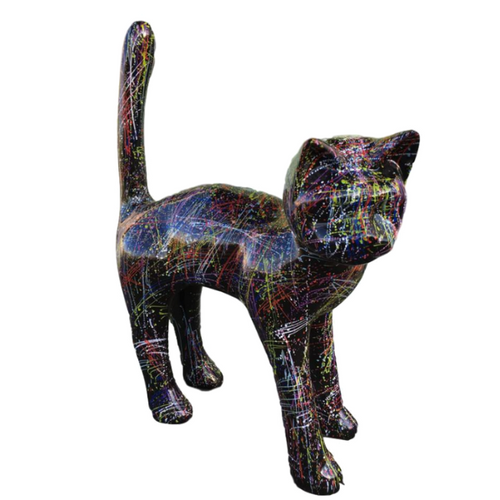 Statue de Chat en Résine - 105cm - Design Graffiti Noir