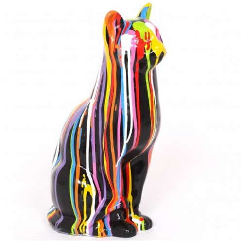 Statue Chat Animaux Resine - 40cm - Multi Coulure Noir