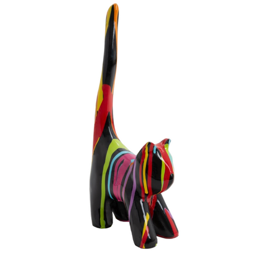 Statue de Chat en Résine - 30 cm - Finition Multicolore Noir