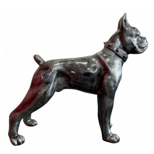 Sculpture Chien Boxer en Résine - 50cm - Finition Argentée