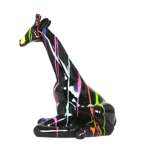 Statue de Girafe en Résine - 90cm - Finition Multicolore Noir