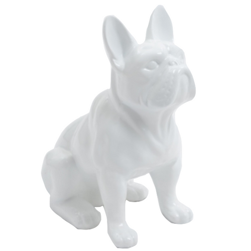 Sculpture Chien Bouledogue Français en Résine - 30cm - Couleur Écru