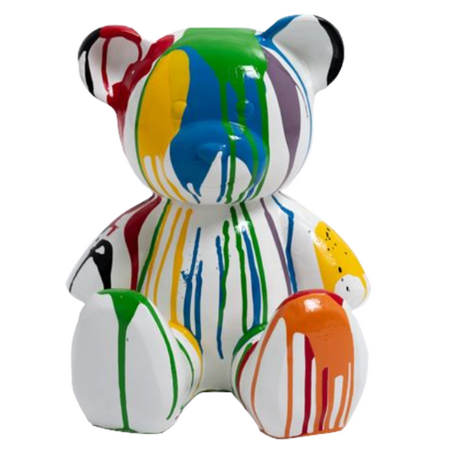 Statue d'Ours en Résine - 35cm - Finition Multi-Couleurs Blanc