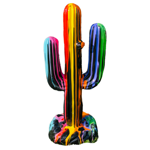 Statue de Cactus en Résine Animaux - 185 cm - Finition Noir Multi-Couleurs