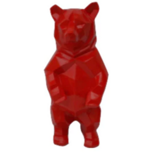 Statue d'Ours en Résine Origami - 40cm - Rouge Élégant