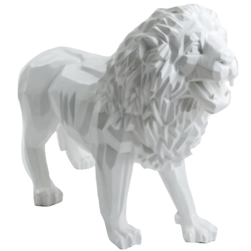 Statue Lion Animaux Resine Origami - 100cm - Blanc