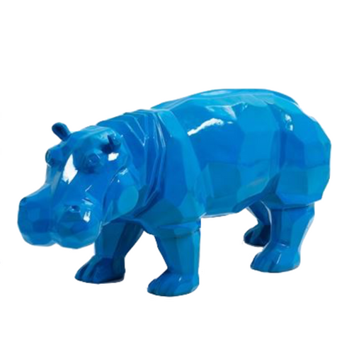 Statue de Résine Hippopotame en Origami - 95cm - Couleur Bleue