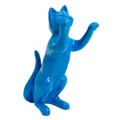 Statue de Chat en Résine Artisanale - 55cm - Couleur Bleue