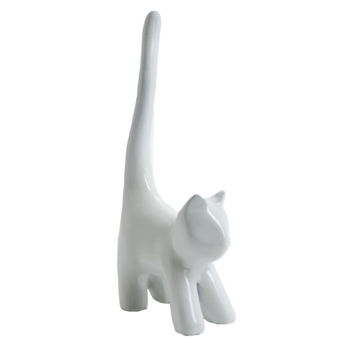 Statue de Chat en Résine - 30cm - Couleur Écru