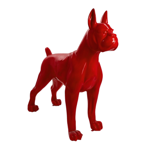 Statue Animalière Chien Boxer en Résine - 110cm - Couleur Rouge