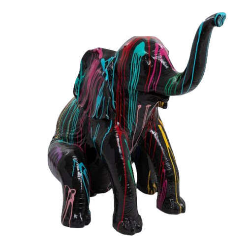 Statue Elephant Animaux Resine - 140cm - Multi Coulure Noir