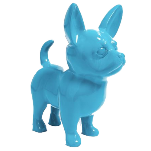 Statue Chien Chihuahua Animaux Resine - 50cm - Bleu Ciel