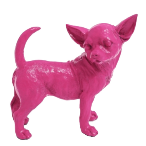 Statue Chien Chihuahua Animaux Resine - 30cm - Rose Fushia