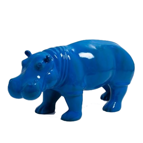 Statue d'Hippopotame en Résine - 95cm - Couleur Bleu Nuit