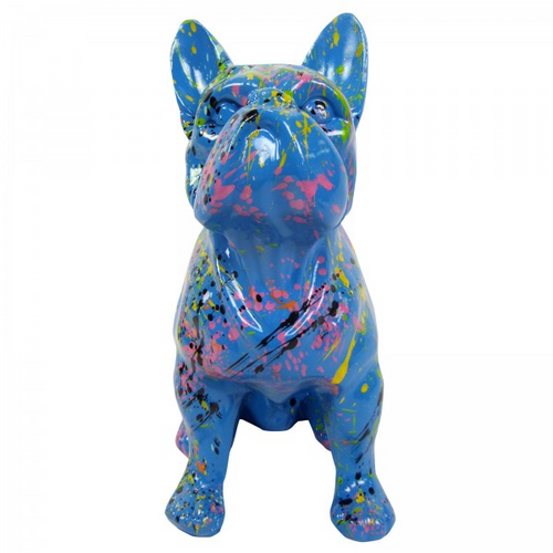 Statue Chien Bouledogue Francais Animaux Resine - 30cm - Graffiti Bleu