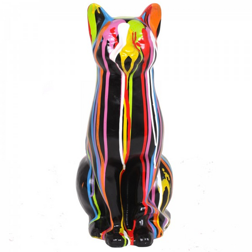 Statue Chat Animaux Resine - 40cm - Multi Coulure Noir