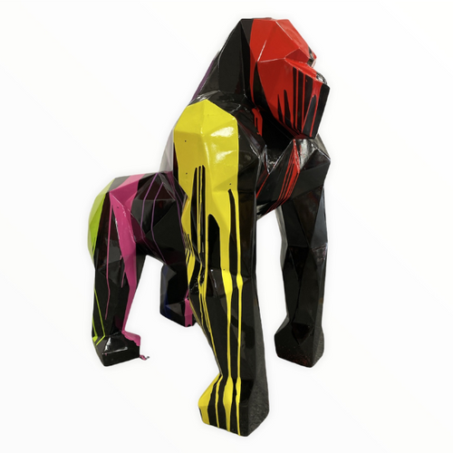 Statue de Gorille en Résine Origami - 140cm - Finition Multi-Couleur Noir