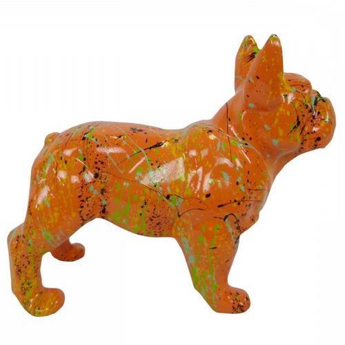 Statue Chien Bouledogue Francais Animaux Resine - 45cm - Graffiti Orange