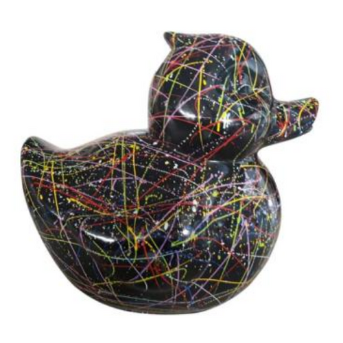 Statue de Canard en Résine - 65 cm - Design Graffiti Noir