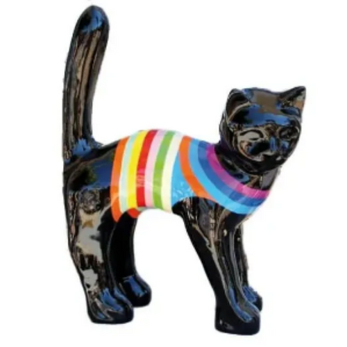 Statue Chat Animaux Resine - 45cm - Marinière Happy