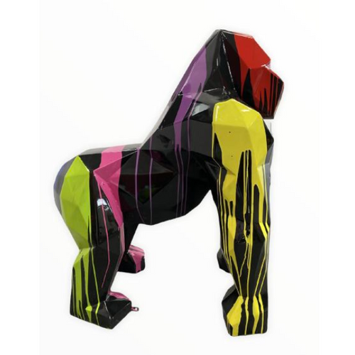 Statue Gorille Origami Animaux Resine - 40cm - Multi Coulure Noir