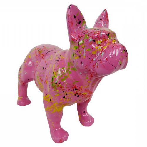 Statue Chien Bouledogue Francais Animaux Resine - 45cm - Graffiti Rose