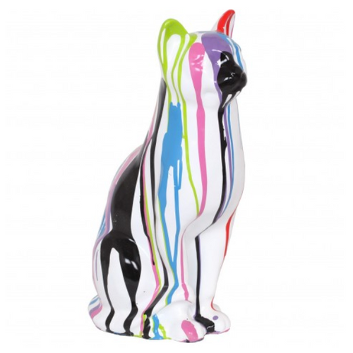 Statue Chat Animaux Resine - 40cm - Multi Coulure Blanc