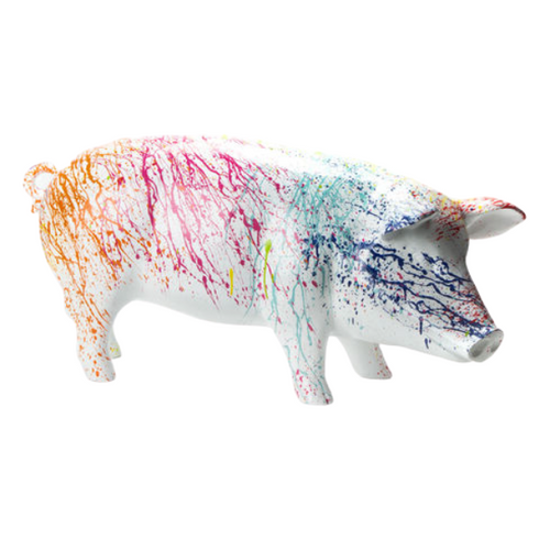 Statue de Cochon en Résine - 100 cm - Design Graffiti Blanc