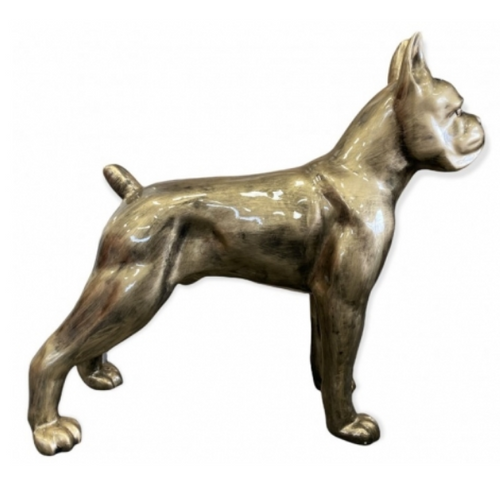 Statue en Résine de Chien Boxer - 110 cm - Finition Bronze Élégante