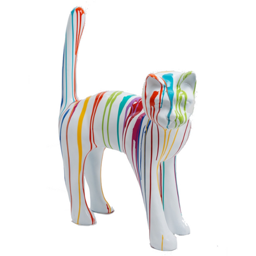 Statue de Chat en Résine - 105 cm - Blanc avec Finitions Multicolores