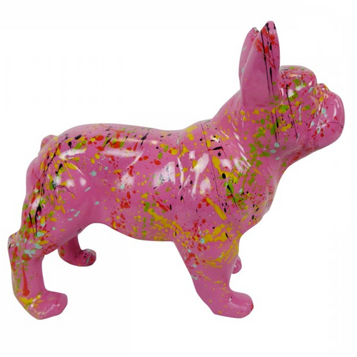 Statue Chien Bouledogue Francais Animaux Resine - 45cm - Graffiti Rose