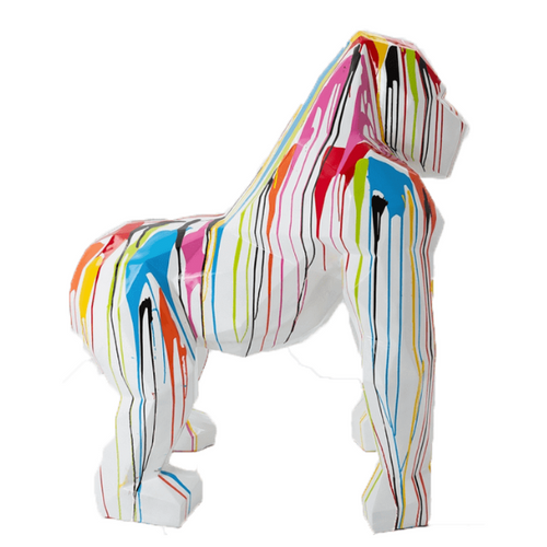 Statue de Gorille en Résine Origami - 40cm - Finition Multicolore Blanc