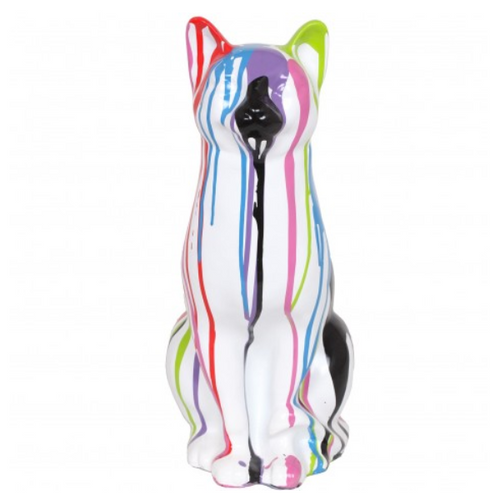 Statue Chat Animaux Resine - 40cm - Multi Coulure Blanc