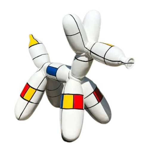 Sculpture Chien en Résine avec Ballon - 70 cm - Style Mondrian