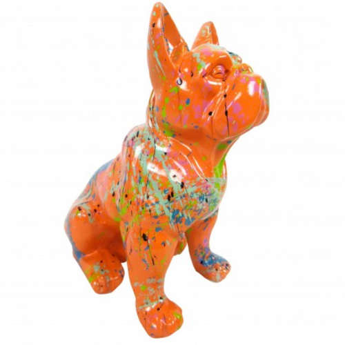 Statue Chien Bouledogue Francais Animaux Resine - 30cm - Graffiti Orange