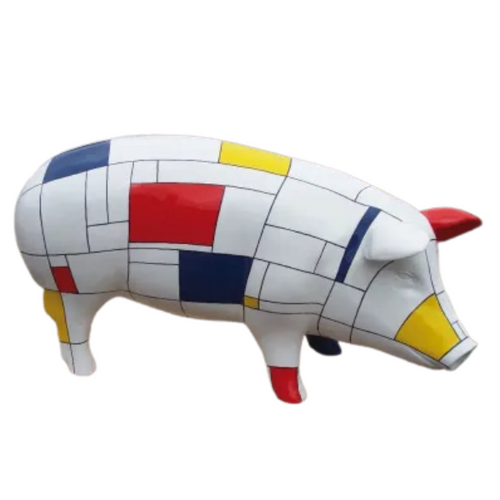 Statue de Cochon en Résine - 100 cm - Design Mondrian