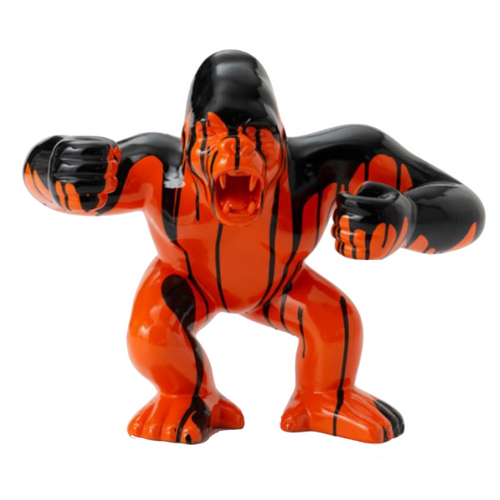 Statue de Gorille Agressif en Résine - 45 cm - Finition Orange Éclatante