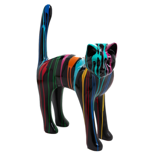 Statue de Chat en Résine - 105 cm - Couleurs Multicolores Noir