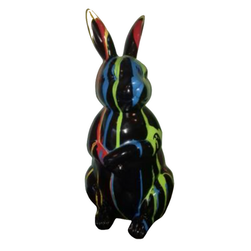 Statue de Lapin en Résine - 35 cm - Finition Multicouleur Noire