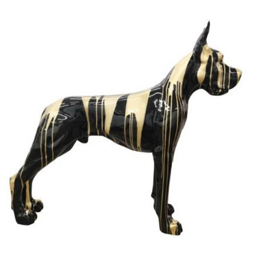 Statue de Chien Dogue Allemand en Résine - 120 cm - Finition Dorée et Noire